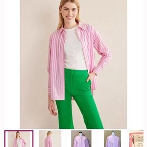Boden Pink and White Striped Button-Down Shirt